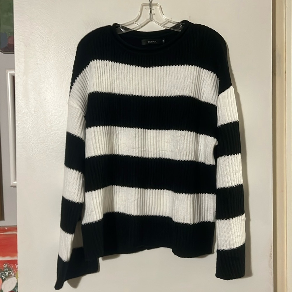 Zesica black/cream striped roll neck sweater